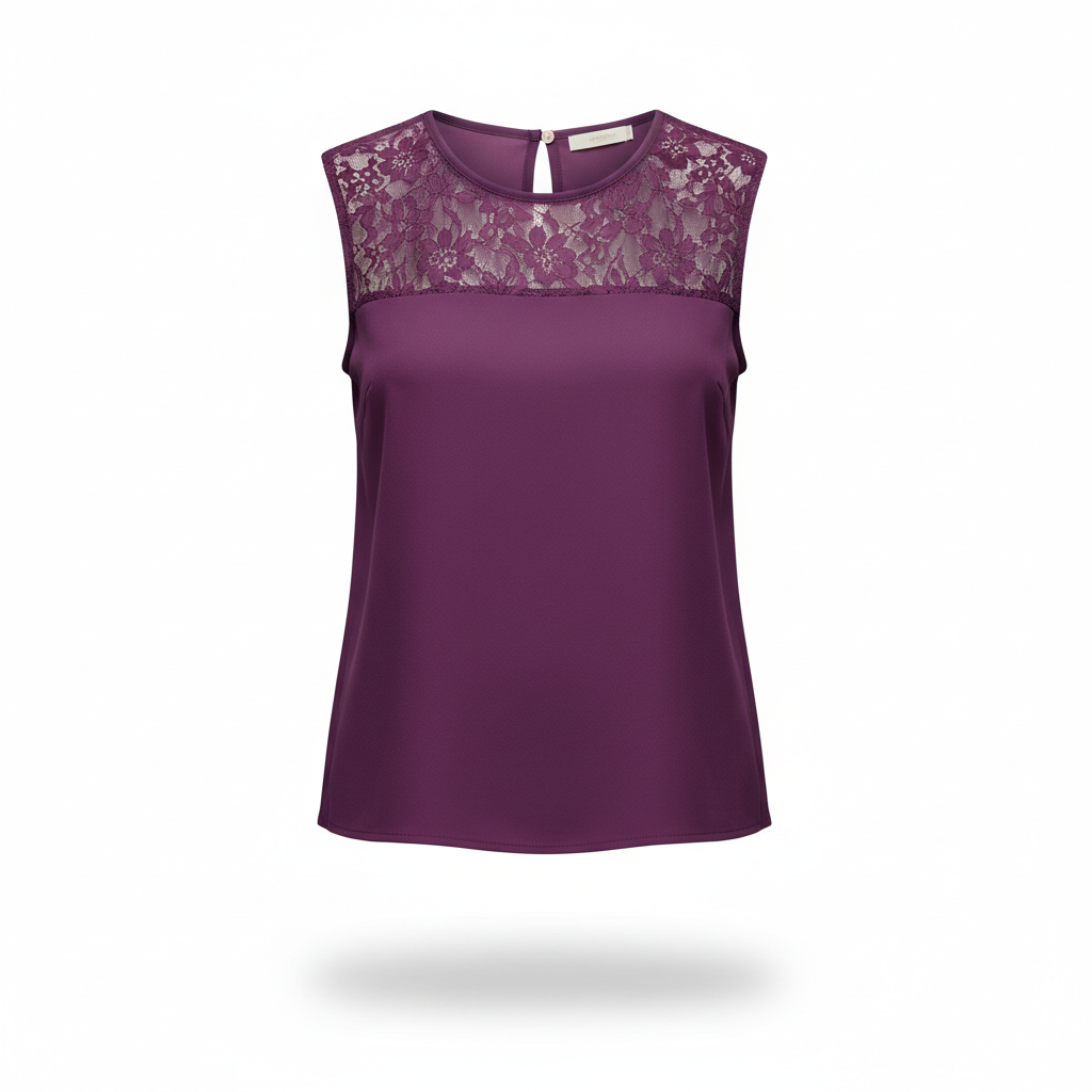 Blouse in Plum Purple with Lace Overlays
