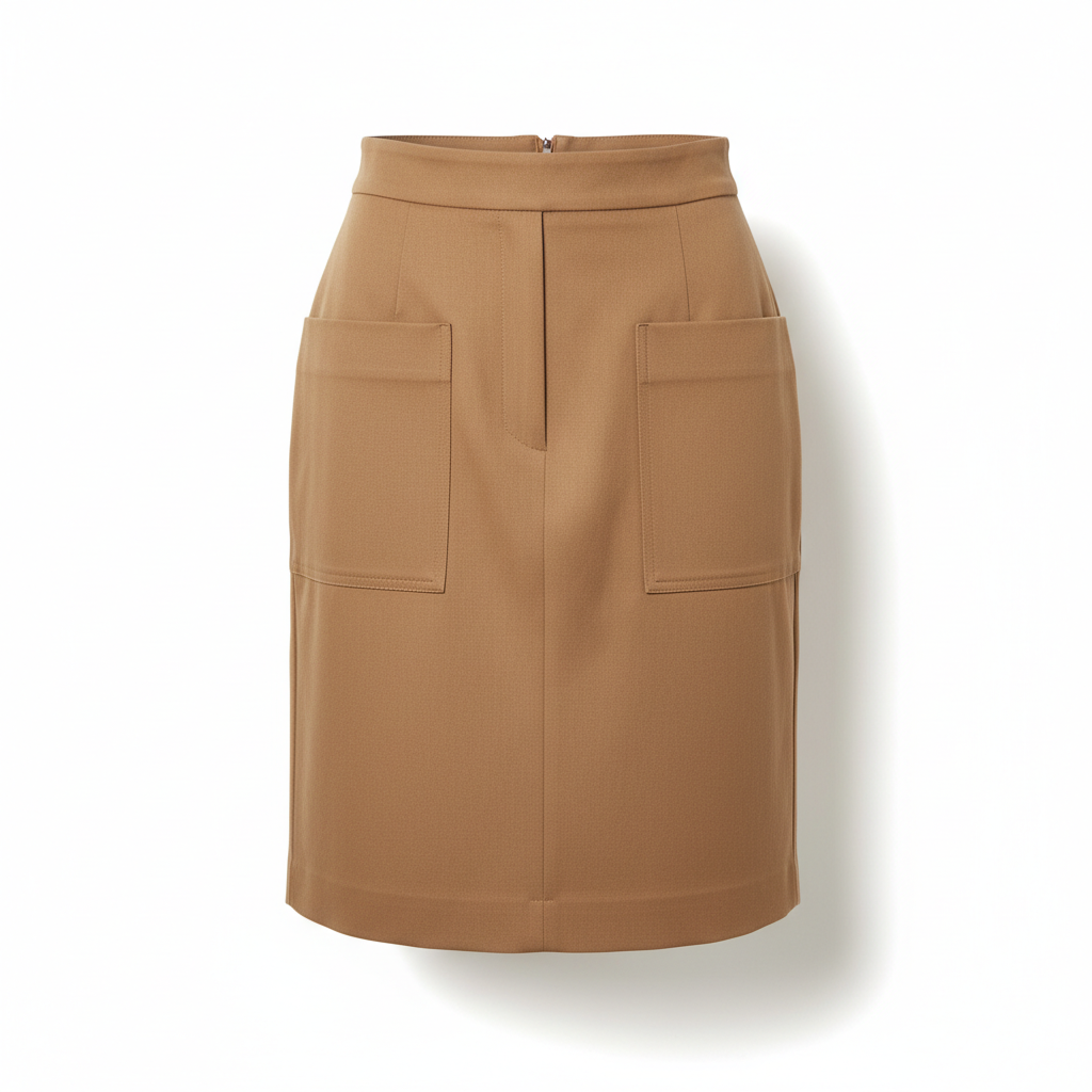 Skirt in Camel Brown with Front Pockets