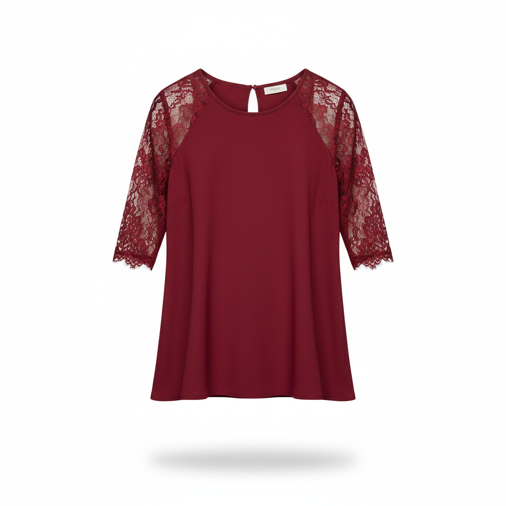 Top in Burgundy Red with Lace Detail