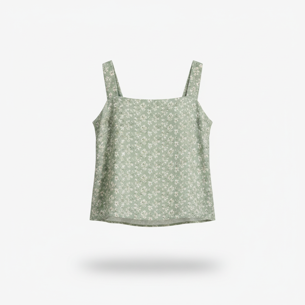 Blouse with Sage Green and White Floral Sprigs