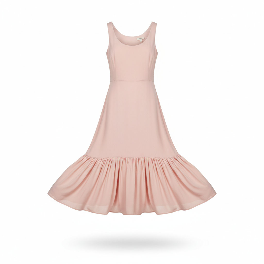 Midi Dress in Blush Pink with Ruffled Hem
