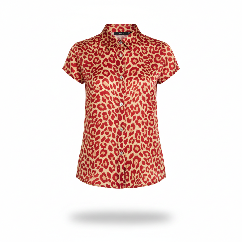 Blouse with Red and Tan Leopard Print