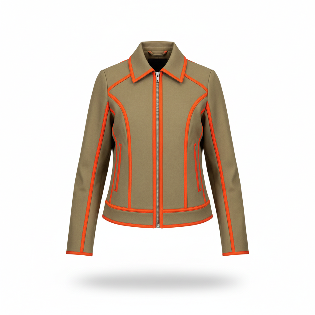 Jacket with Khaki and Orange Contrast Piping