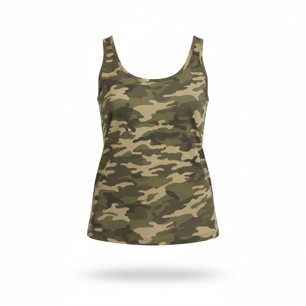 Top with Olive and Tan Camouflage Print