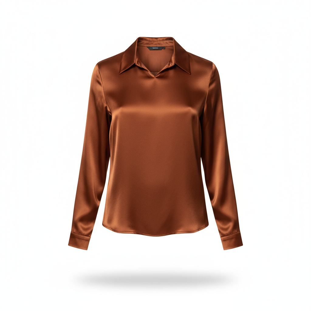 Blouse in Copper Brown with Satin Sheen
