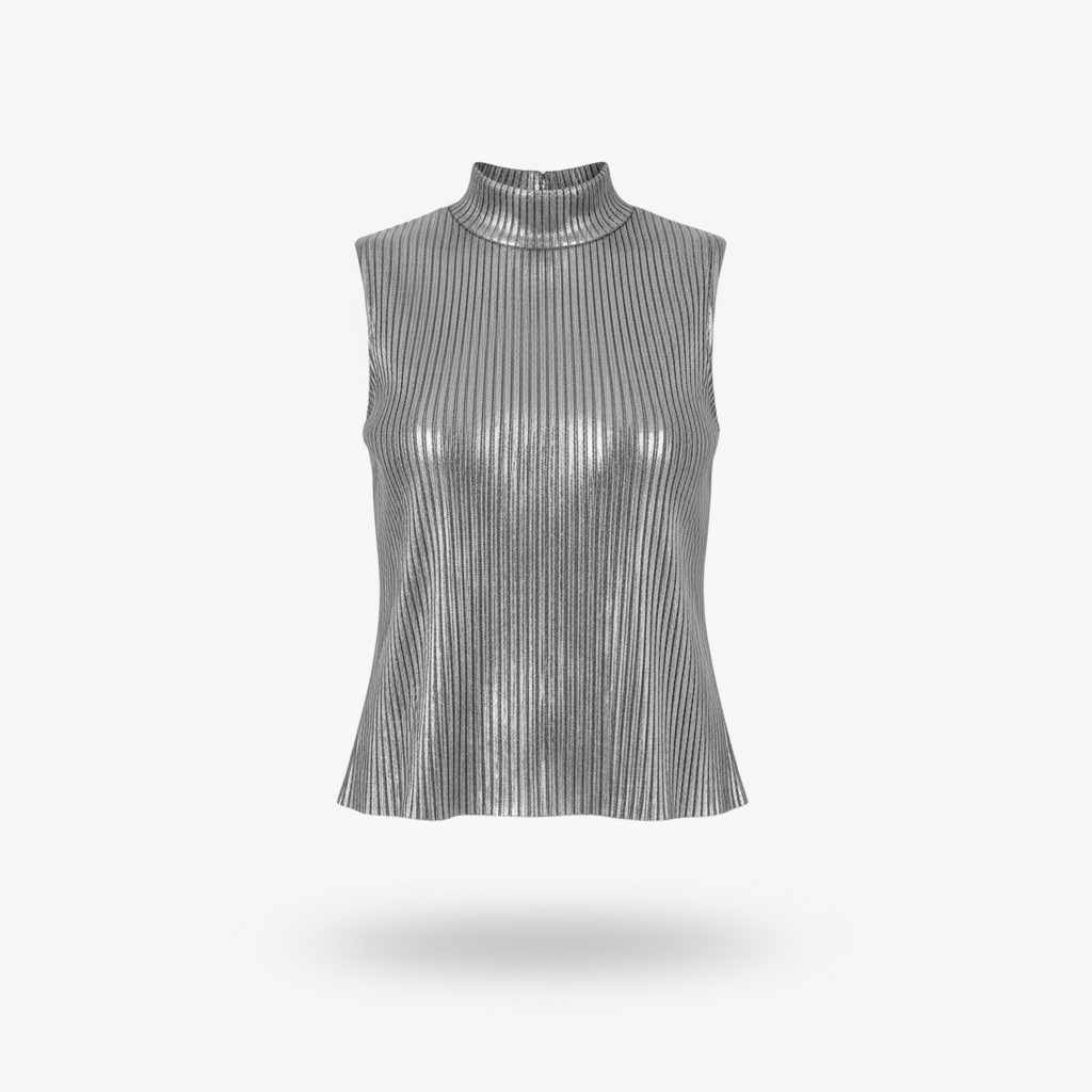 Top in Silver Metallic with Pleated Fabric