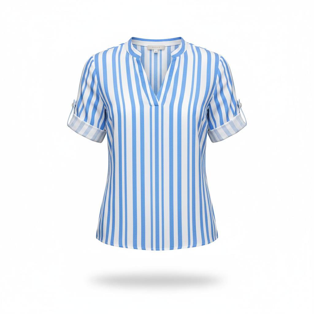 Blouse with Sky Blue and White Vertical Stripes