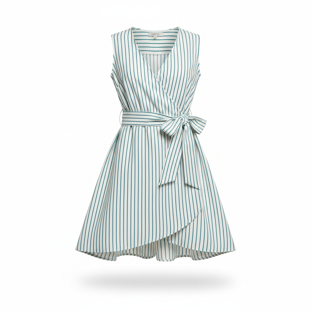 Mini Dress with Teal and White Pinstripe Pattern