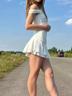 Off Shoulder Mini Dress with Ruched Bodice