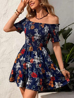 Floral Mini Dress with Off Shoulder Neckline