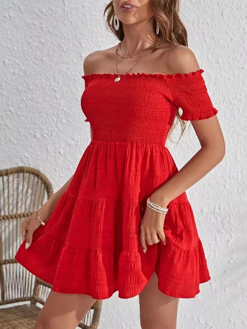 Off Shoulder Mini Dress with Tiered Skirt