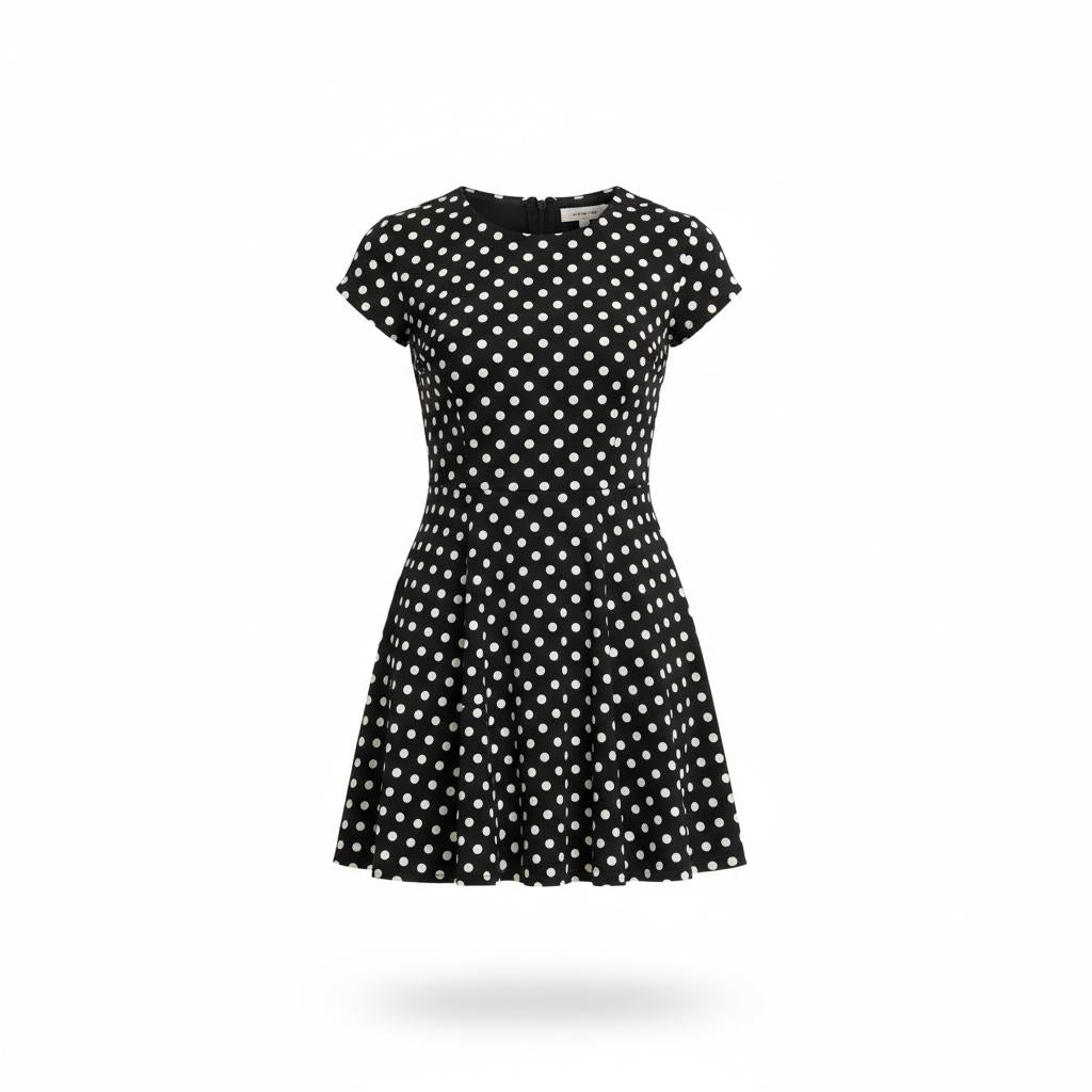 Mini Dress with Black and White Polka Dot Print