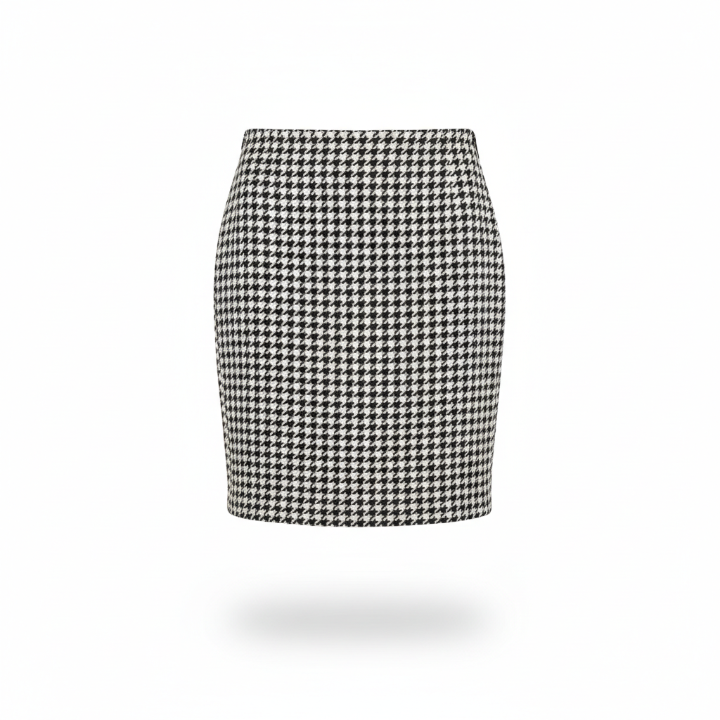 Skirt with Black and White Houndstooth Pattern