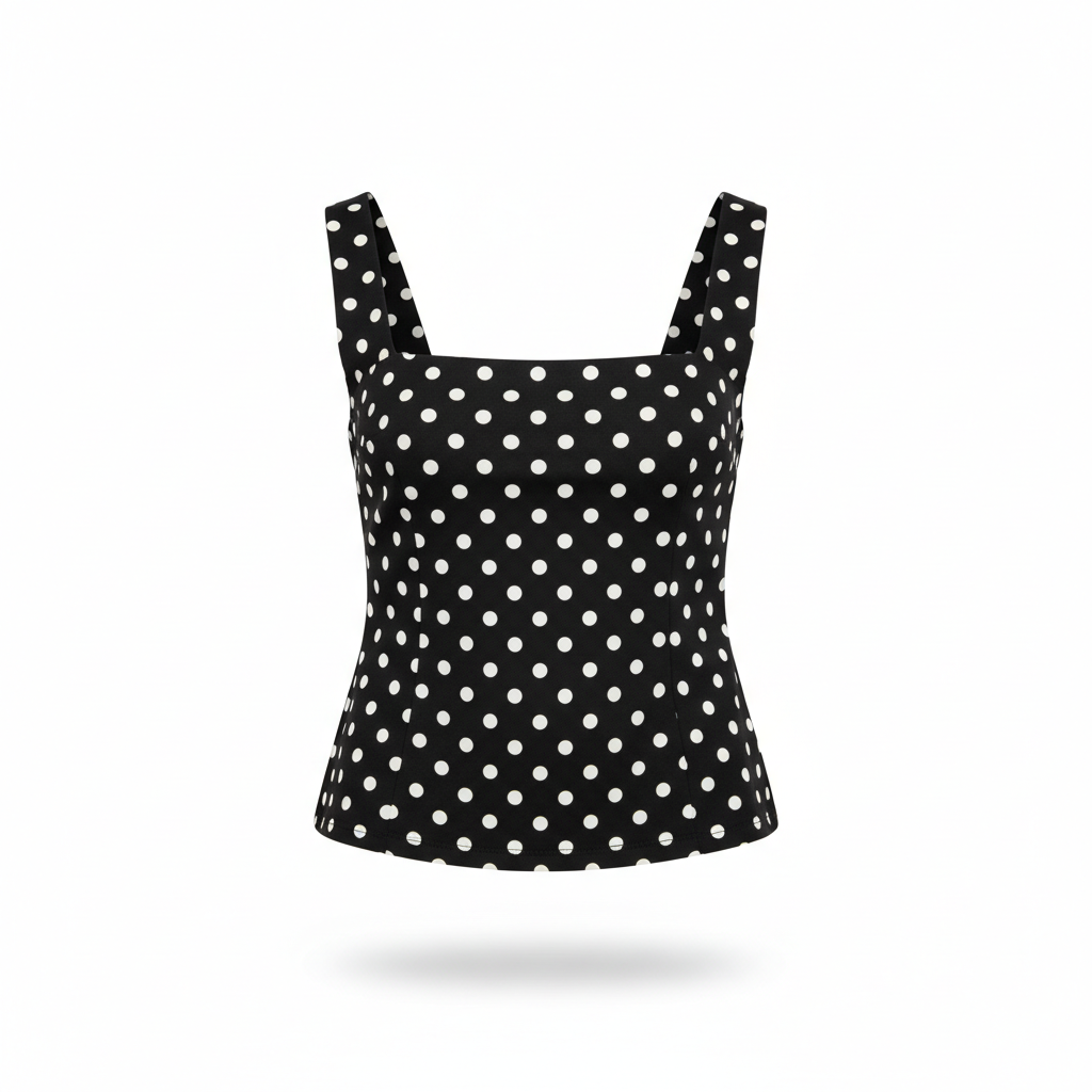 Top with Black and White Polka Dot Pattern
