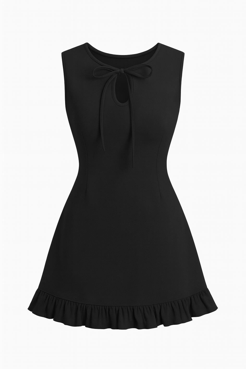 Black Mini Dress with Tie Neckline