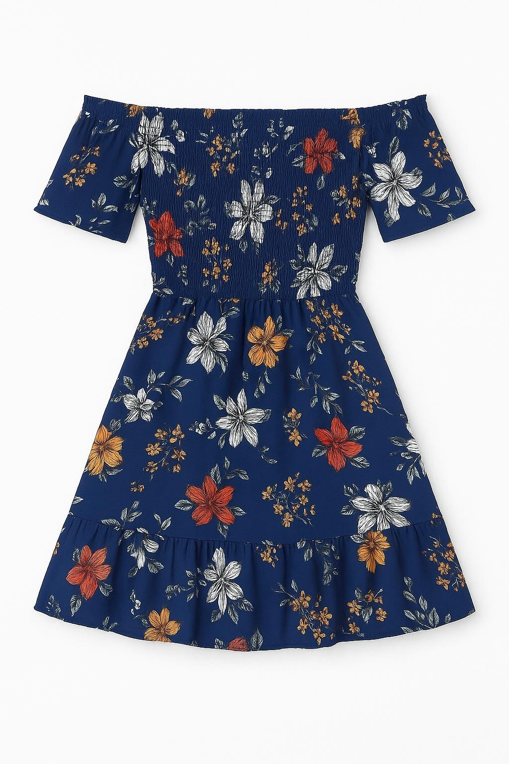 Floral Mini Dress with Off Shoulder Neckline