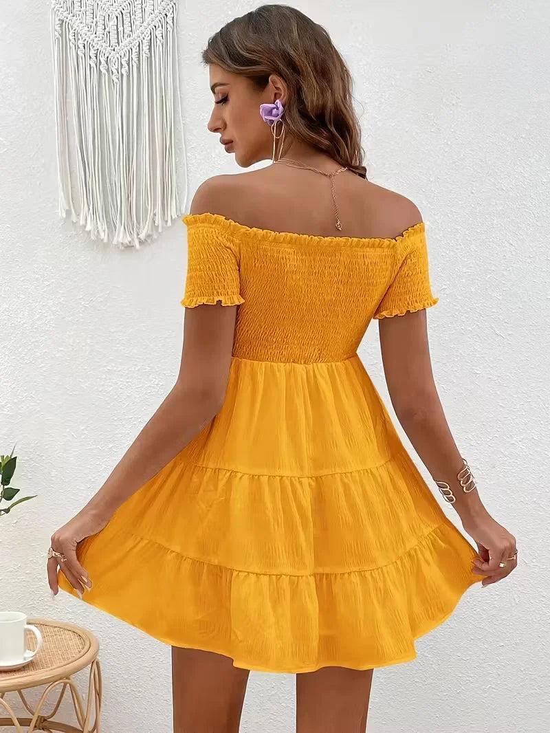Off Shoulder Mini Dress with Tiered Skirt