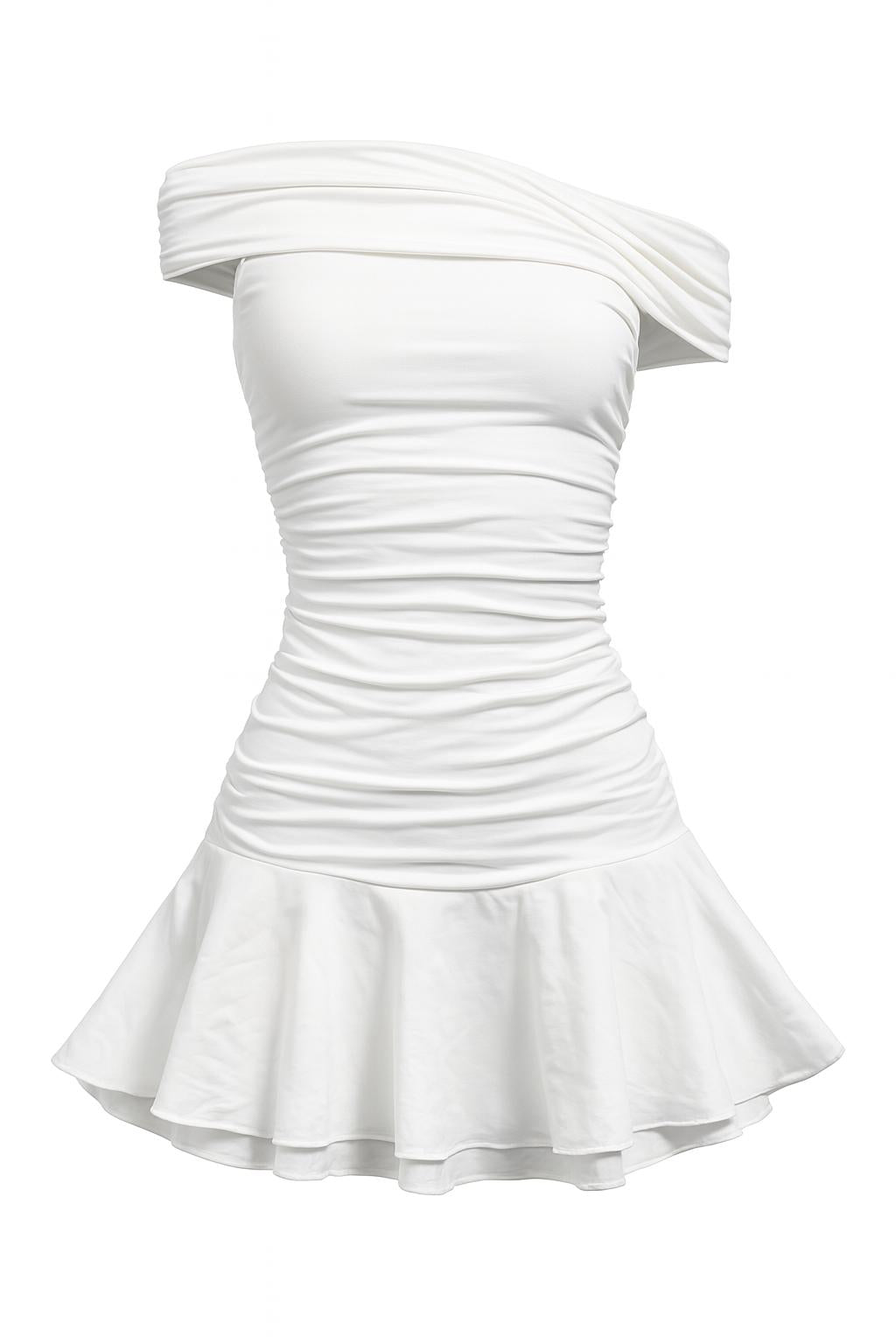 Off Shoulder Mini Dress with Ruched Bodice