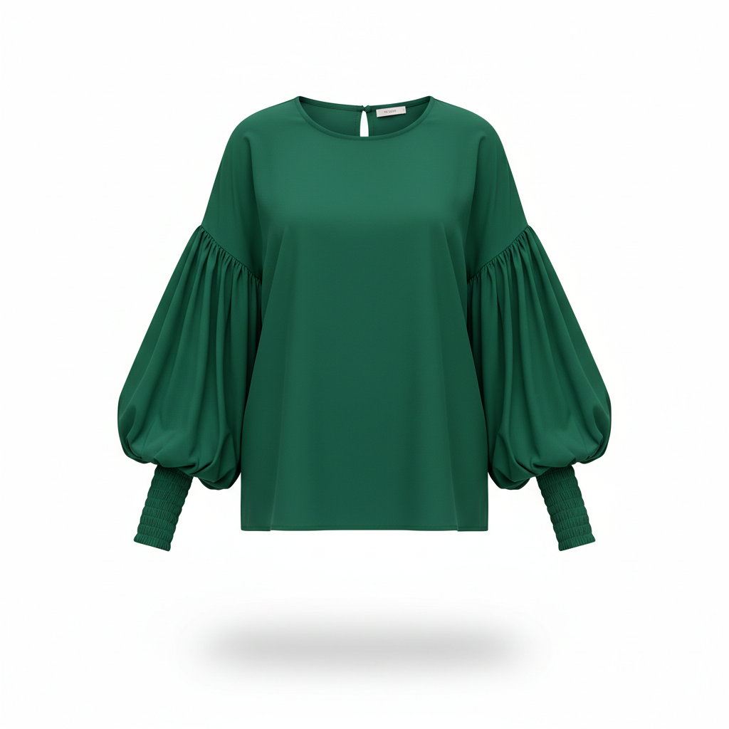 Blouse in Emerald Green with Balloon Sleeves