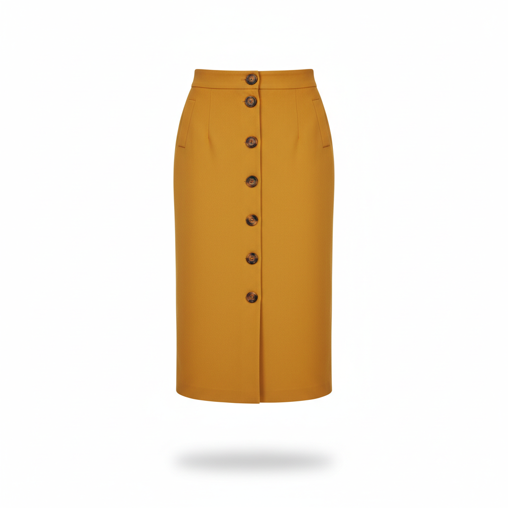 Skirt in Mustard Yellow with Front Button Row