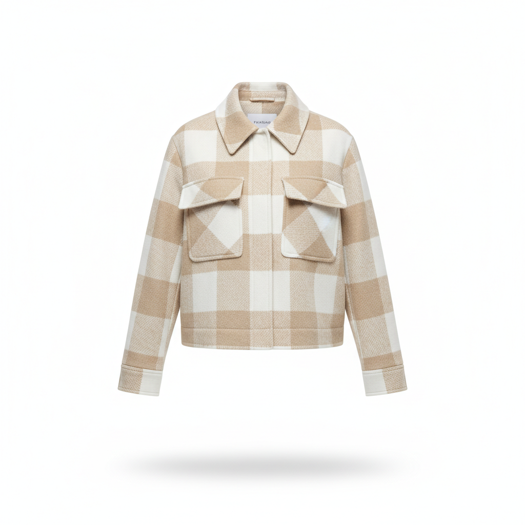 Jacket with Beige and White Plaid Pattern