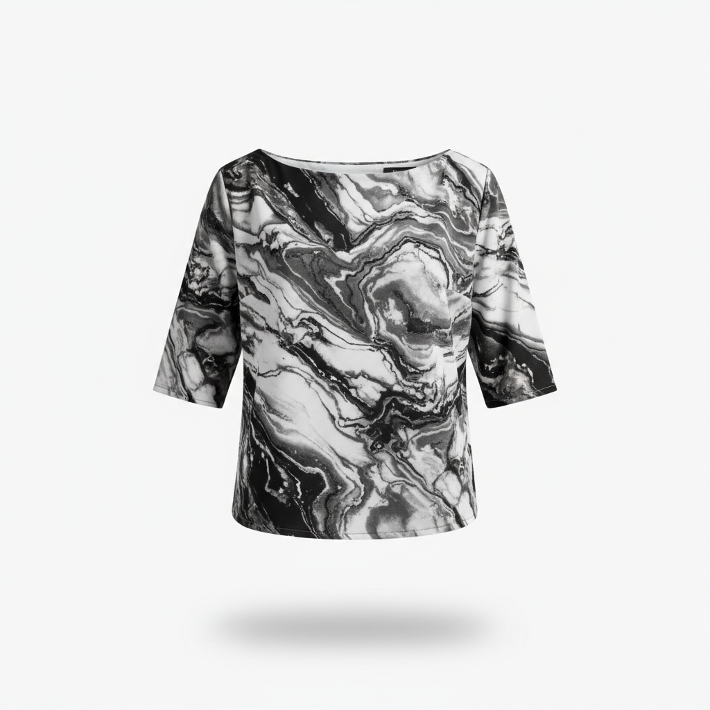 Blouse with Black and White Marble Print