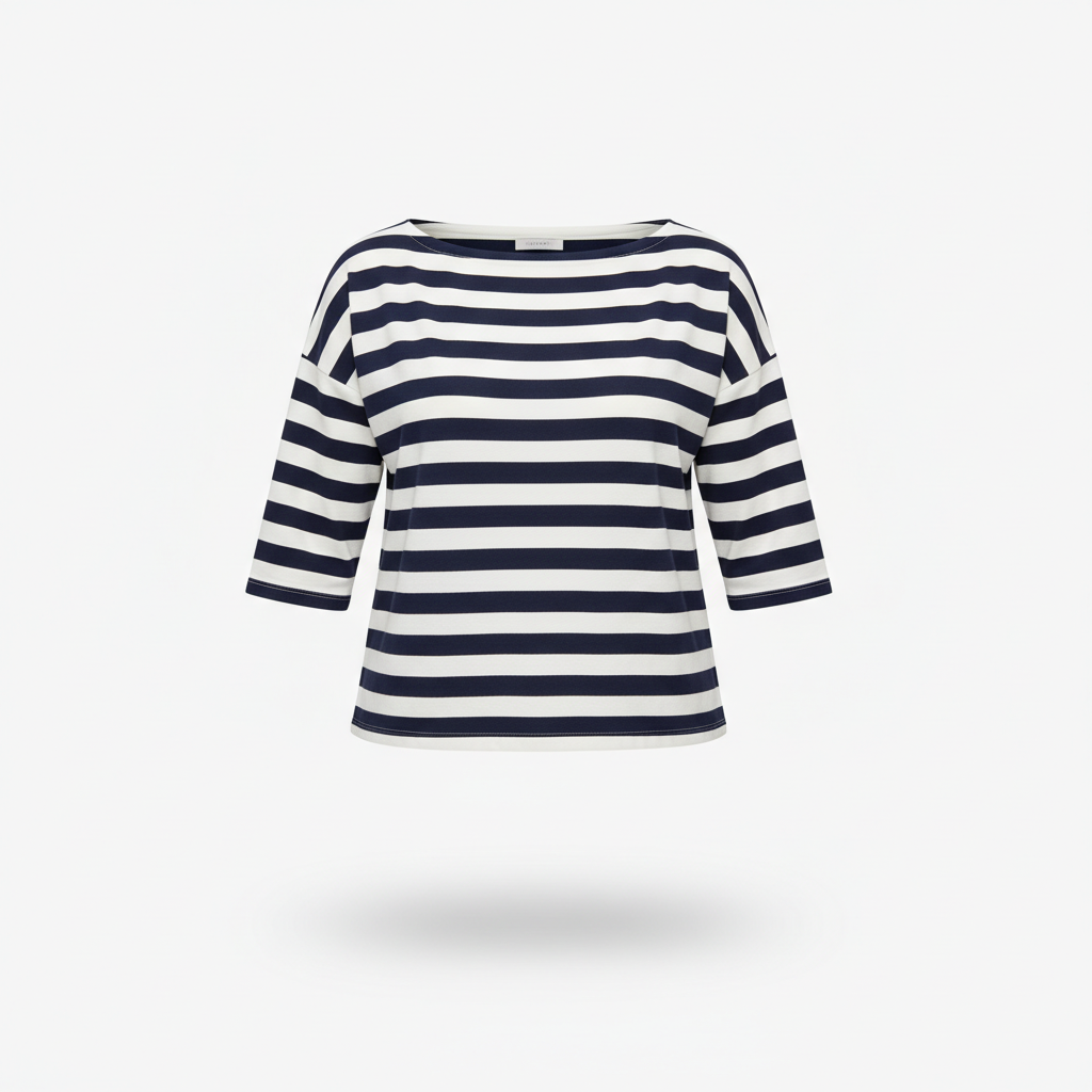 Top with Navy and White Horizontal Stripes