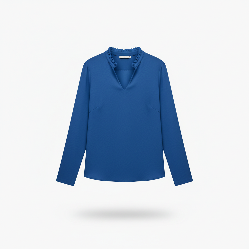 Blouse in Royal Blue with Ruffled Collar