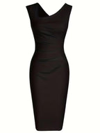 Black Midi Dress with Asymmetrical Neckline