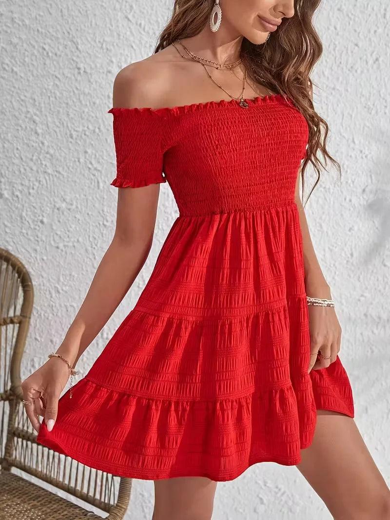 Off Shoulder Mini Dress with Tiered Skirt