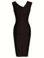 Black Midi Dress with Asymmetrical Neckline