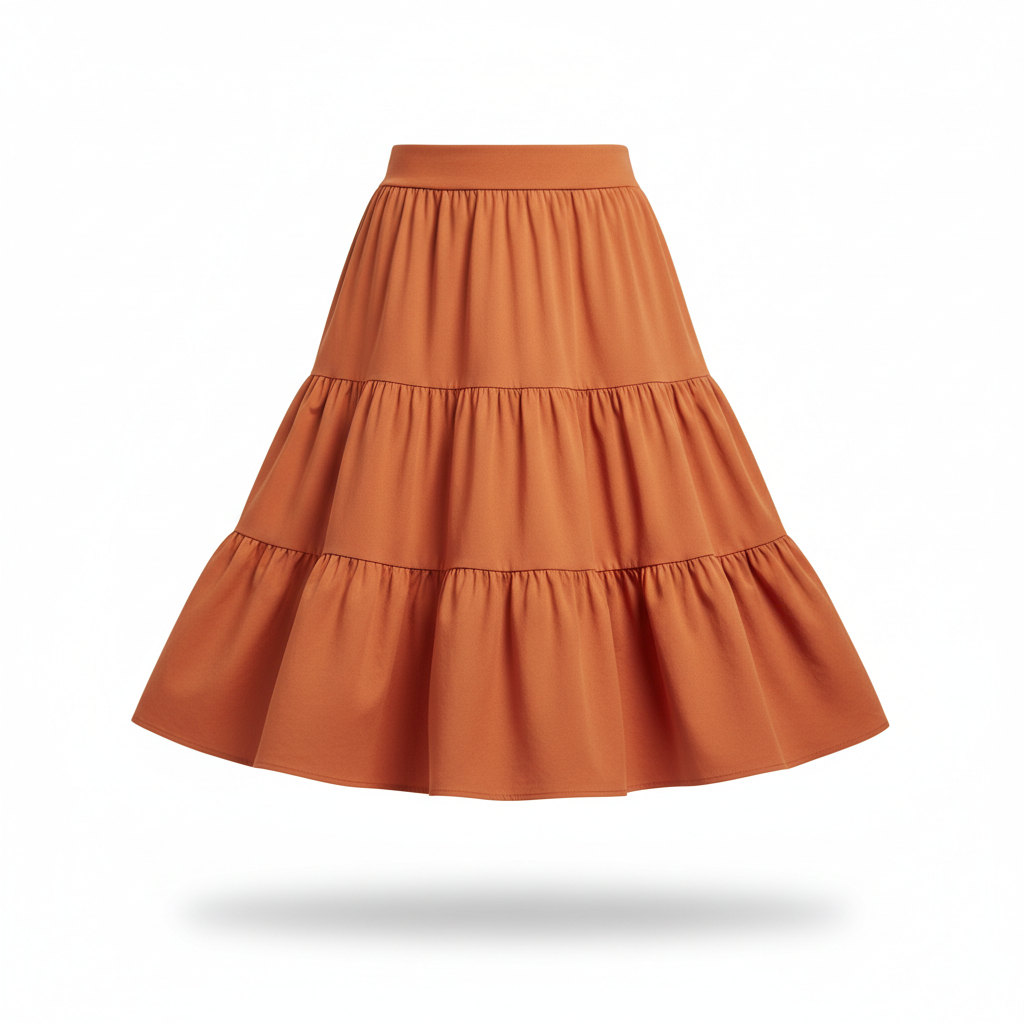 Skirt in Terracotta Orange with Tiered Layers