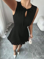 Black Mini Dress with Tie Neckline
