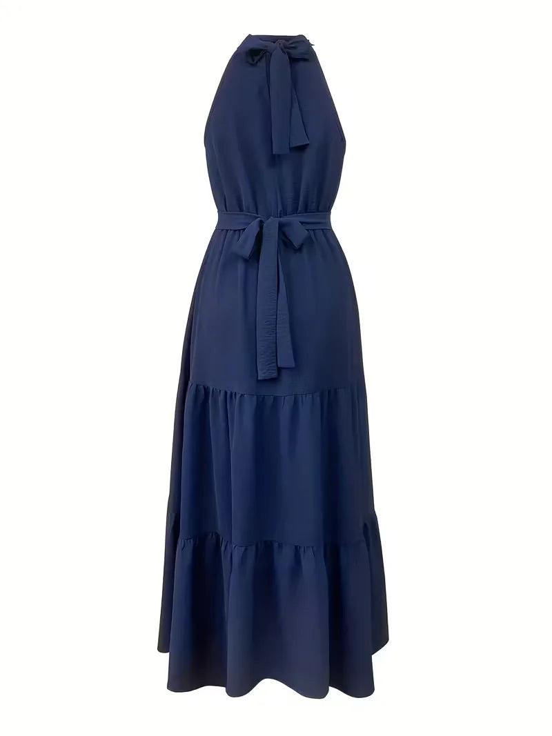 Navy Maxi Dress with Halter Neckline