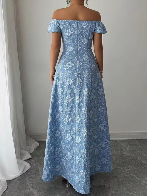 Blue Maxi Dress with Off Shoulder Neckline