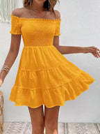Off Shoulder Mini Dress with Tiered Skirt