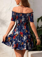 Floral Mini Dress with Off Shoulder Neckline