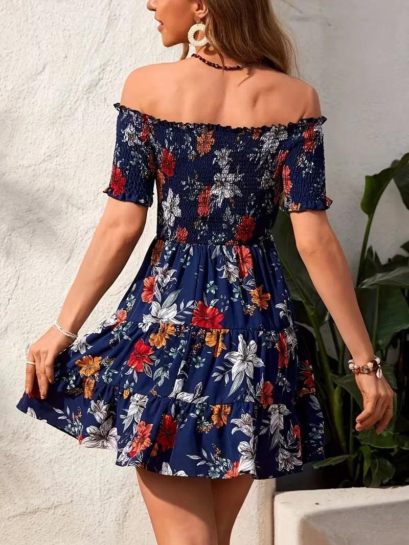Floral Mini Dress with Off Shoulder Neckline