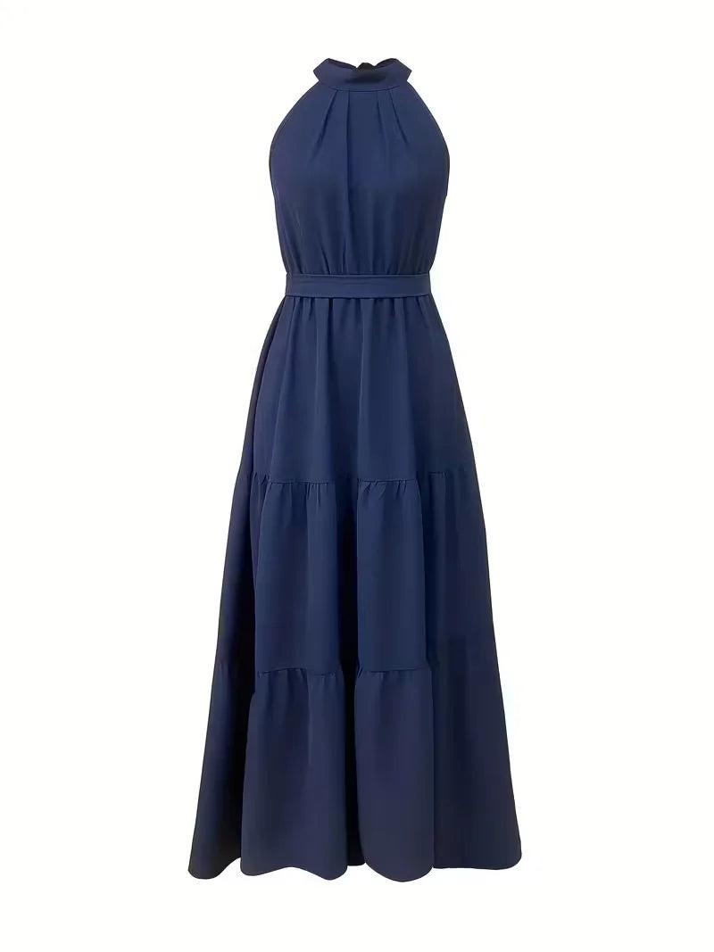 Navy Maxi Dress with Halter Neckline