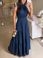 Navy Maxi Dress with Halter Neckline