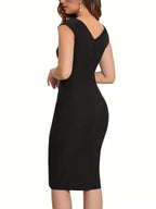 Black Midi Dress with Asymmetrical Neckline
