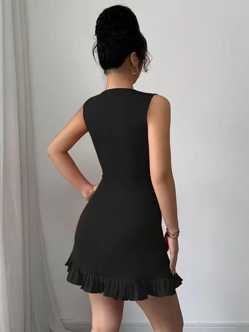 Black Mini Dress with Tie Neckline