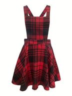 Plaid Mini Pinafore Dress with Belted Waist