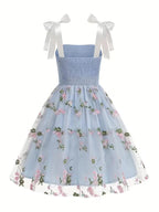 Floral Midi Dress with Ribbon Straps