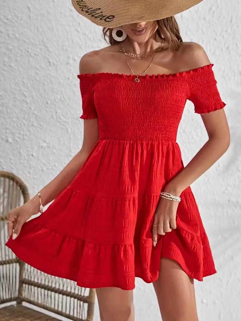 Off Shoulder Mini Dress with Tiered Skirt