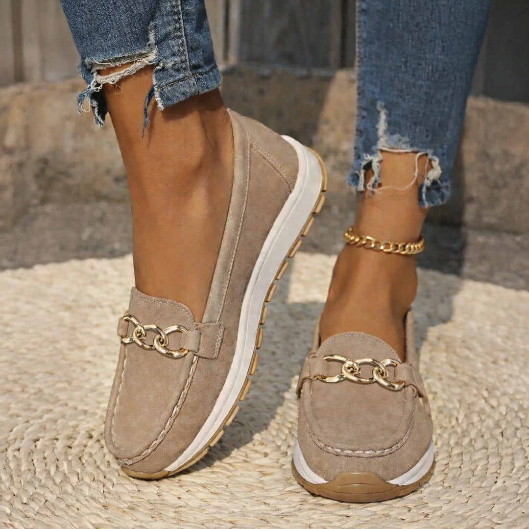 Women's Slip-On Loafers with Gold Chain Detail and Chunky Platform Sole