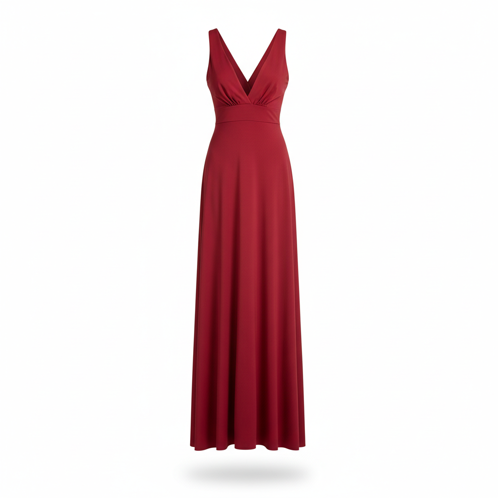 Maxi Dress in Ruby Red with Floor-Length Hem