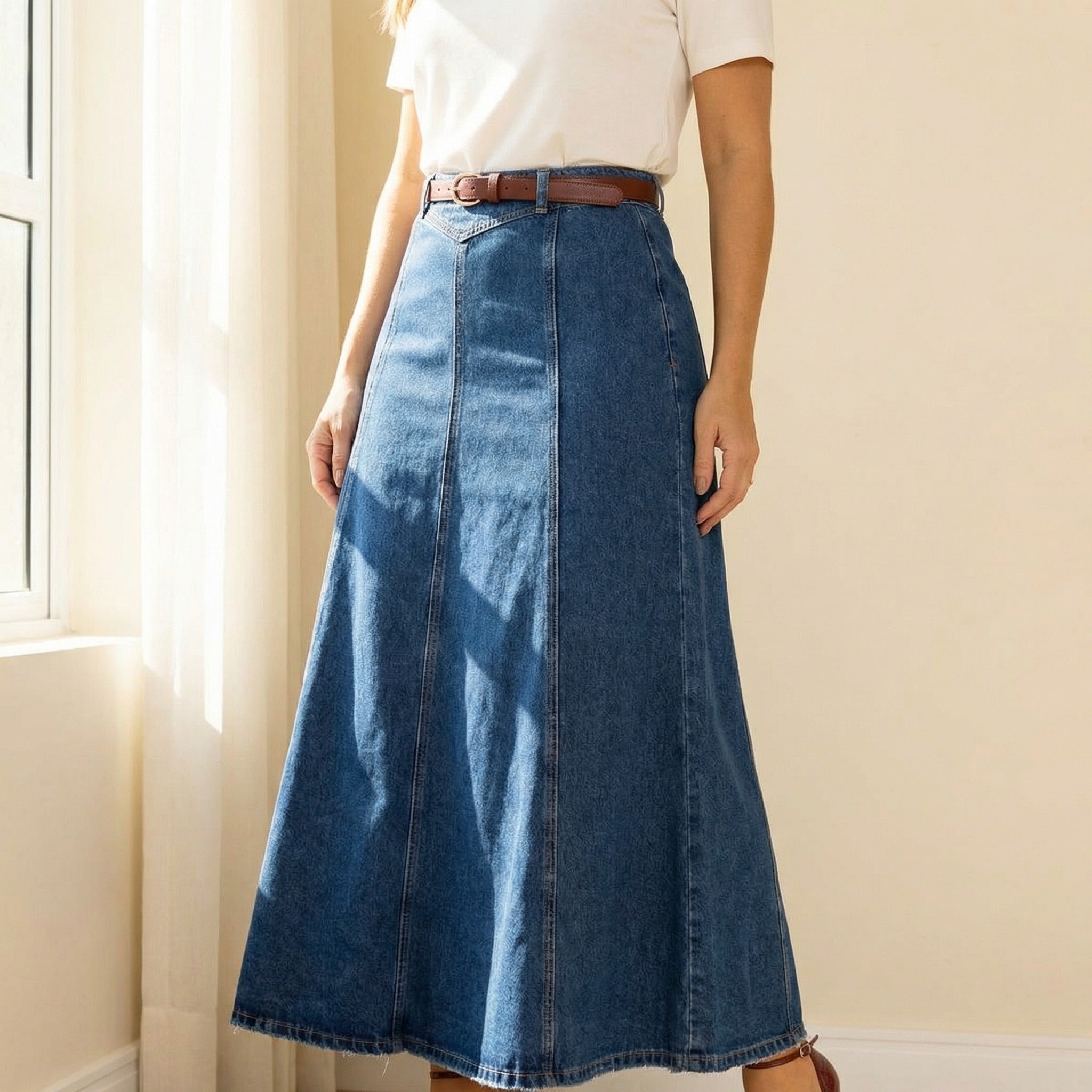 Women's Fitted Maxi Skirt with High Waist and Panel Seams