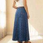 Women's Fitted Maxi Skirt with High Waist and Panel Seams