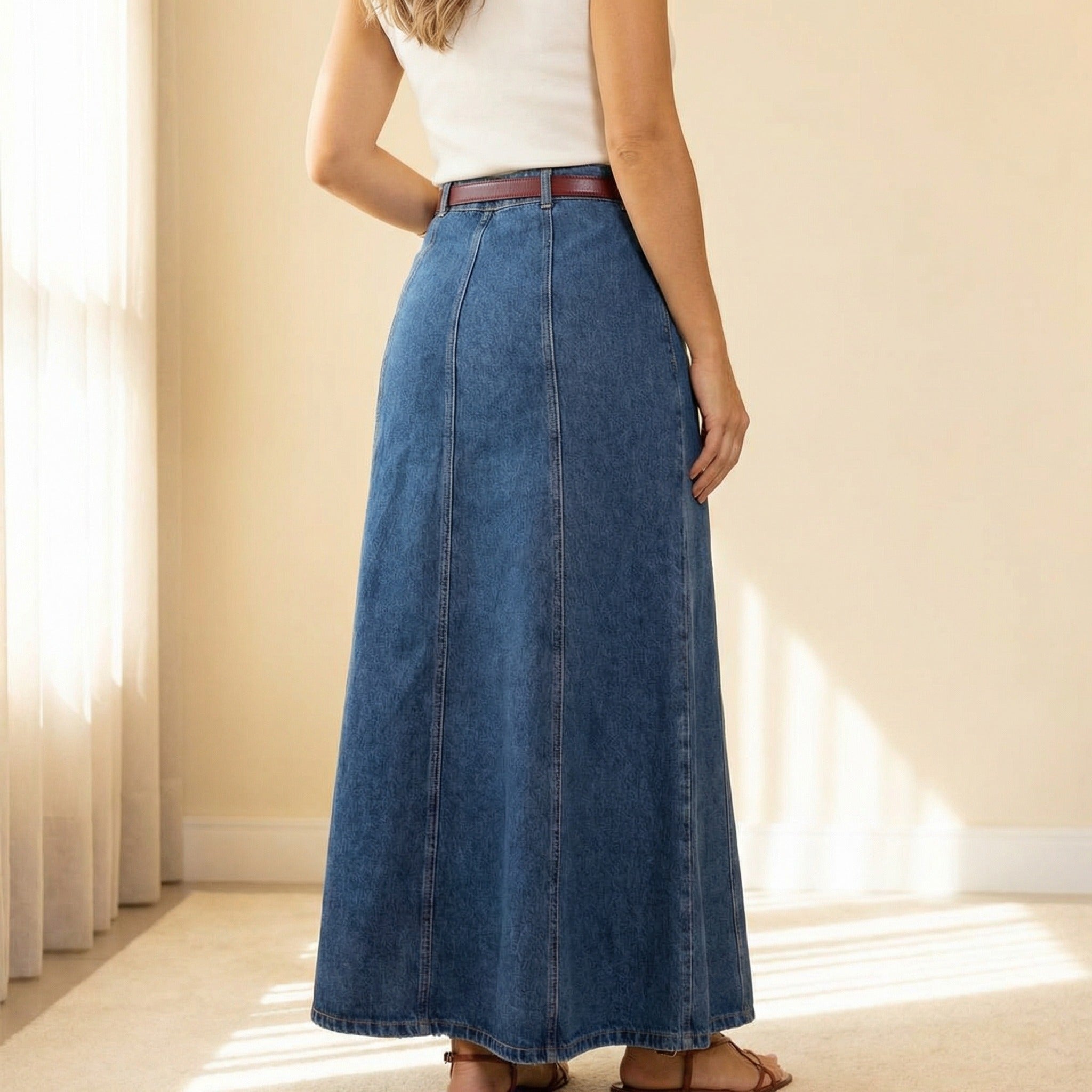 Women's Fitted Maxi Skirt with High Waist and Panel Seams